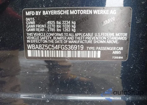 2015 BMW 328I Gran Turismo xDrive z USA, uszkodzony, nr VIN WBA8Z5C54FGS36919